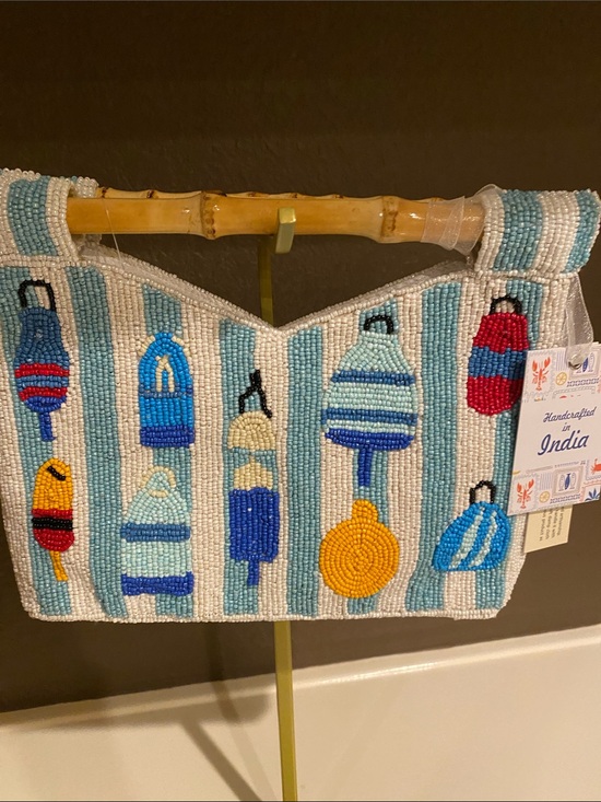 Made in India Handbags - New Viral Buoy Beaded Bag - Blue & White Stripes